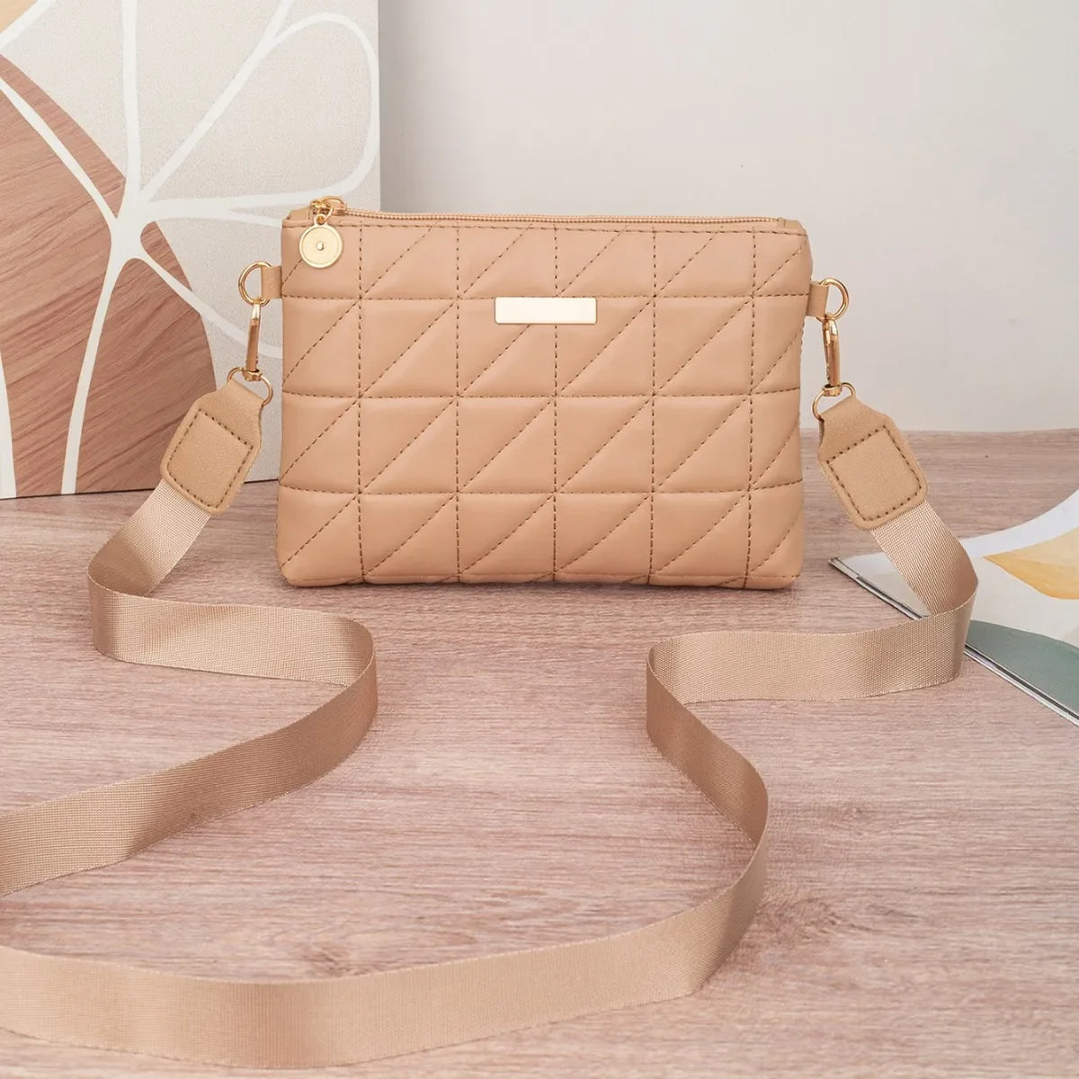Brand Mini Square Phone Bag - Compact PU Bag With Embroidered Accent And Interior Zipper Pocket For Women