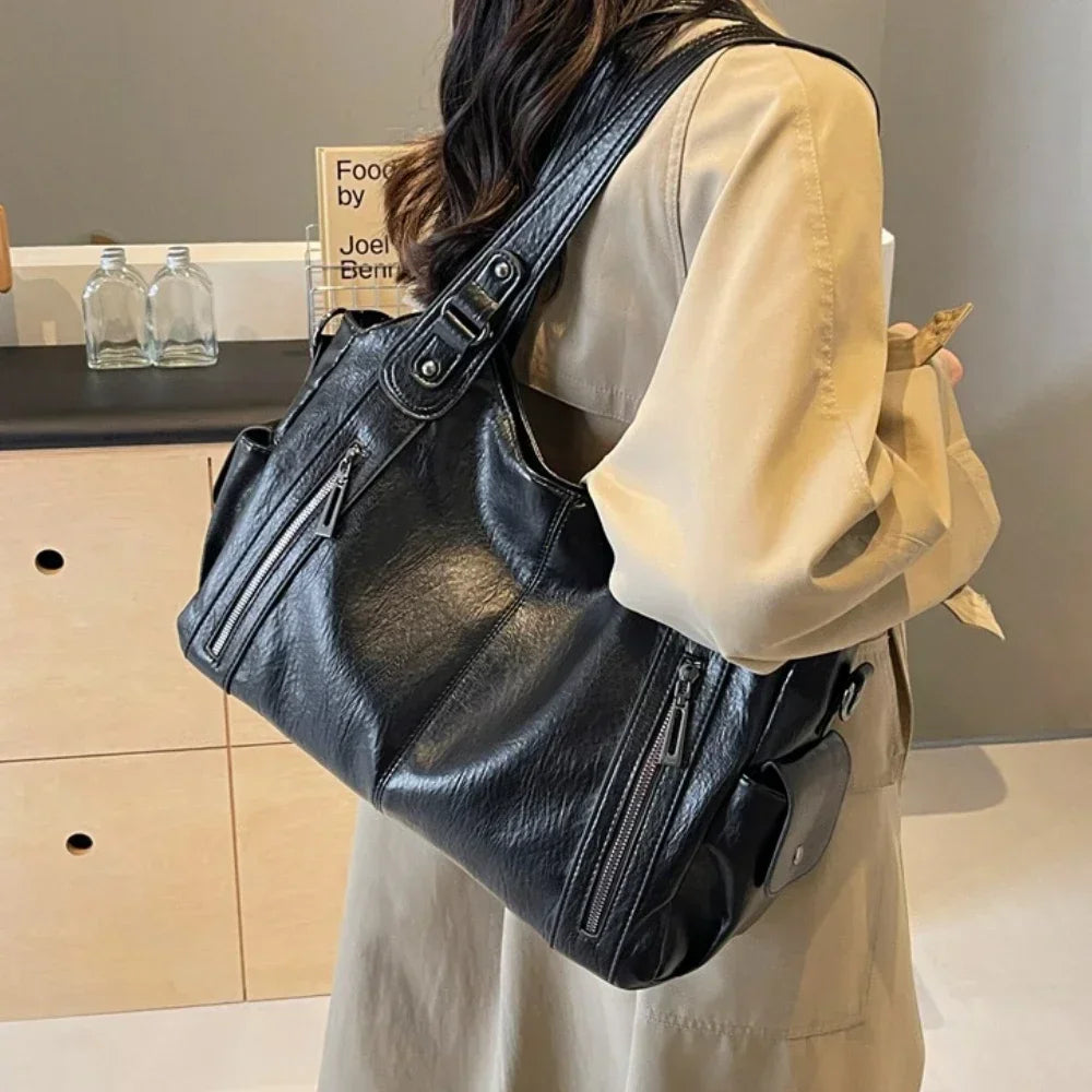 Macroupta Women's Shoulder Bag - Soft Interior, PU Leather, Zipper Closure, Contrasting Colors.