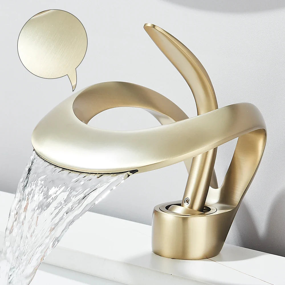 Solid Brass Waterfall Basin Faucet Single Handle Hot Cold Water Mixer Tap For Bathroom Sink