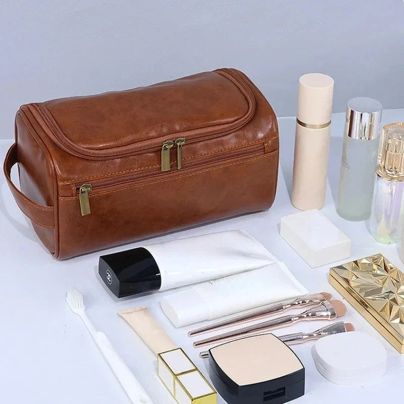 PU Leather Toiletry Bag For Men And Women Dopp Kit Hanging Travel Case Large Cosmetic Bag