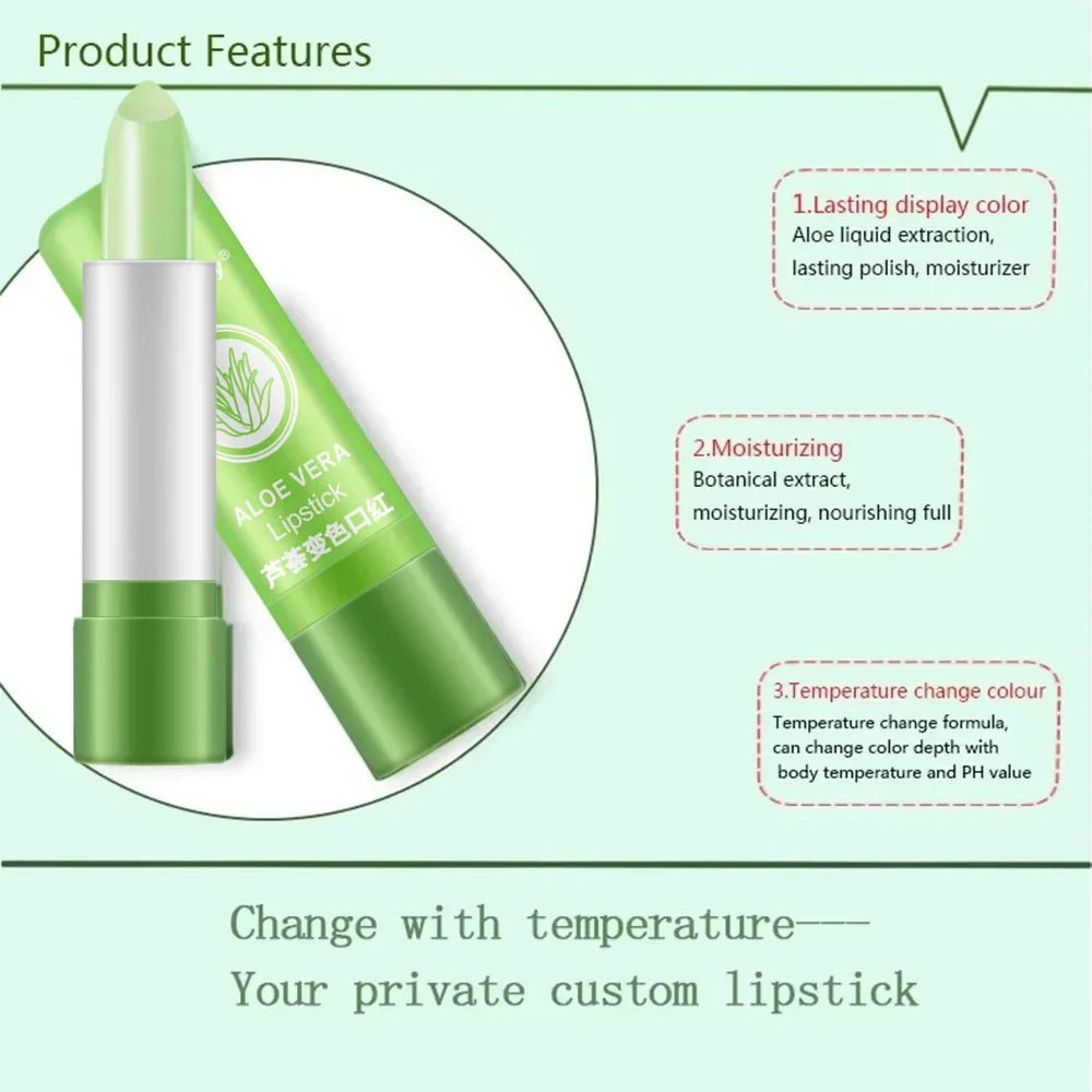 New Natural ALOE VERA Temperature Change Color Jelly Lipstick Long Lasting Moistourizing Lip Makeup Lip Balm Lip Gloss