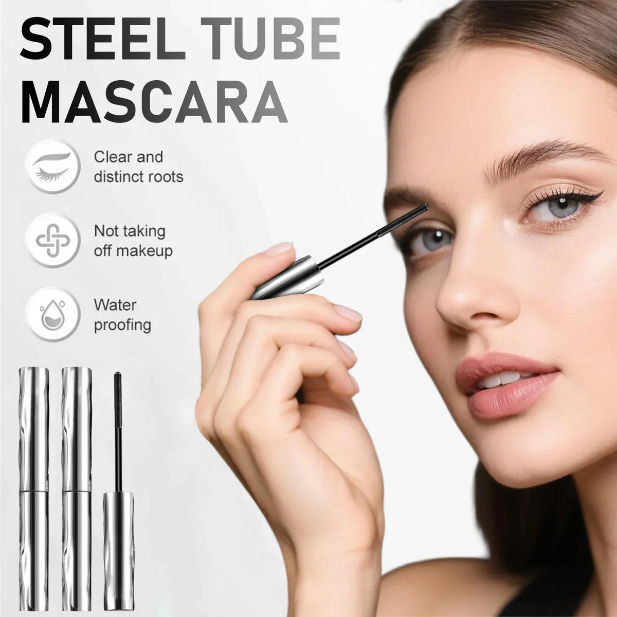 Waterproof Metallic Tube Mascara Black Silk Fiber Long Curling Non-Clumping Eyelash Extensions Spiral Makeup for Eyes