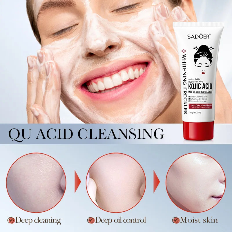 SADOER Kojic Acid Facial Cleanser Face Wash Foam Facial Cleansing Mossee Moisturizing Brightening Facial Skin Care Products