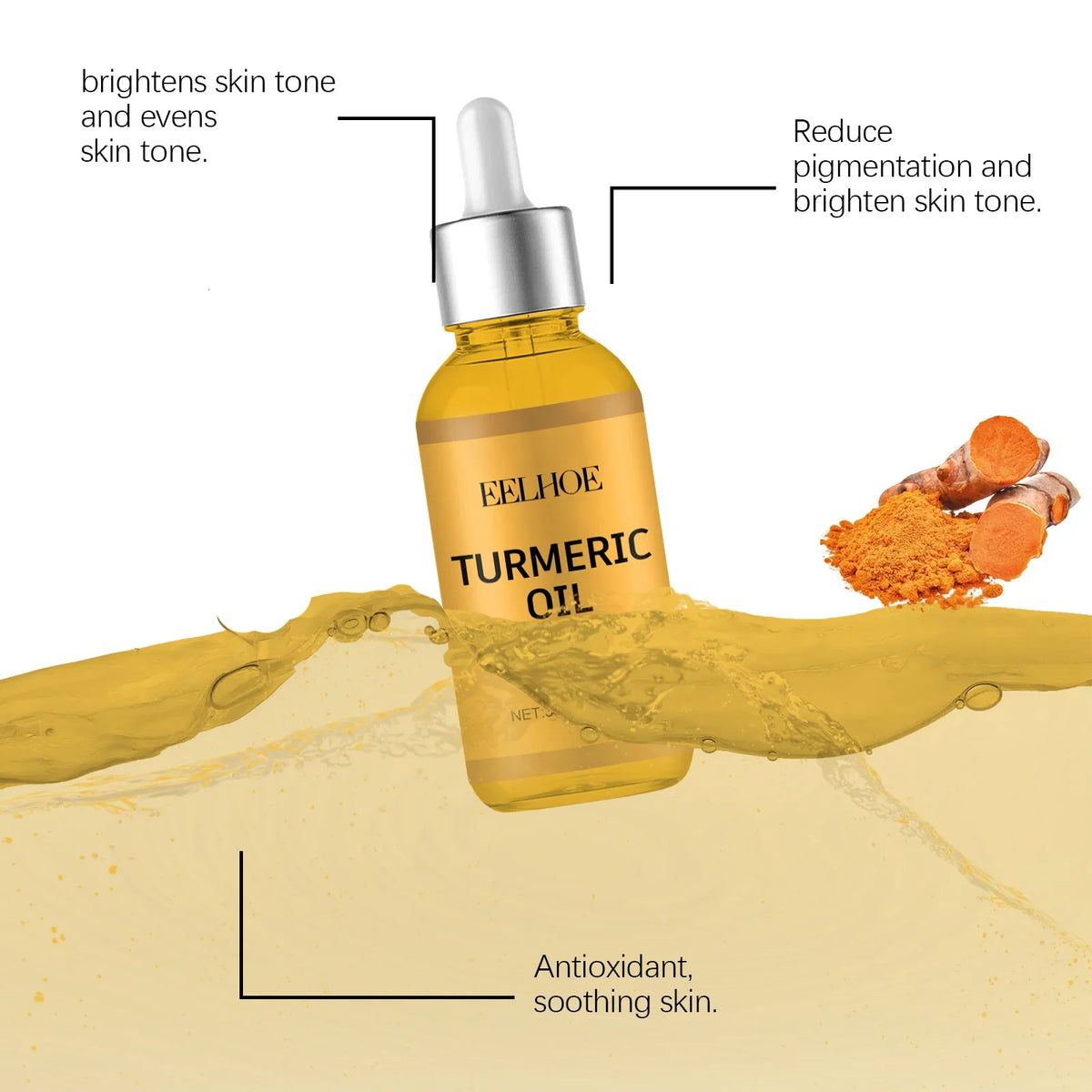 Turmeric Facial Oil Lightening Face Moisturizing & Skin Repair Smooth Deep Moisturizing Brightening Skin Care Essence Oil