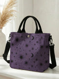 None Purple Sun Moon Star Print Tote Bag With Detachable Strap Crossbody - Versatile Daily Use For Women