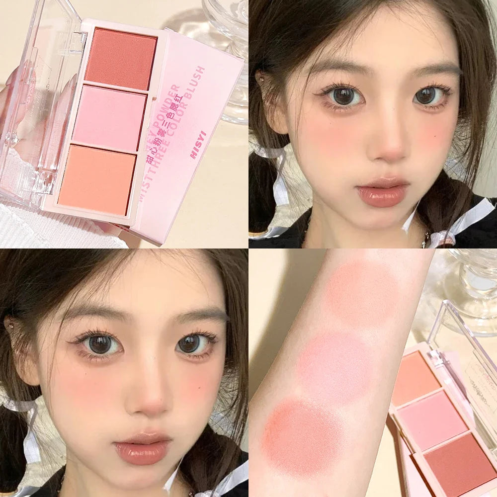 HISYI three-color blush natural color rendering delicate non-flying powder matte rouge holding makeup clear vitality girl blush