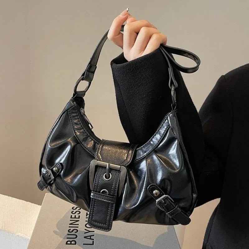 Dawndesslo Y2K Retro Pleated Hobo Shoulder Bag - Saddle-Style PU Leather for Travel and Everyday Use