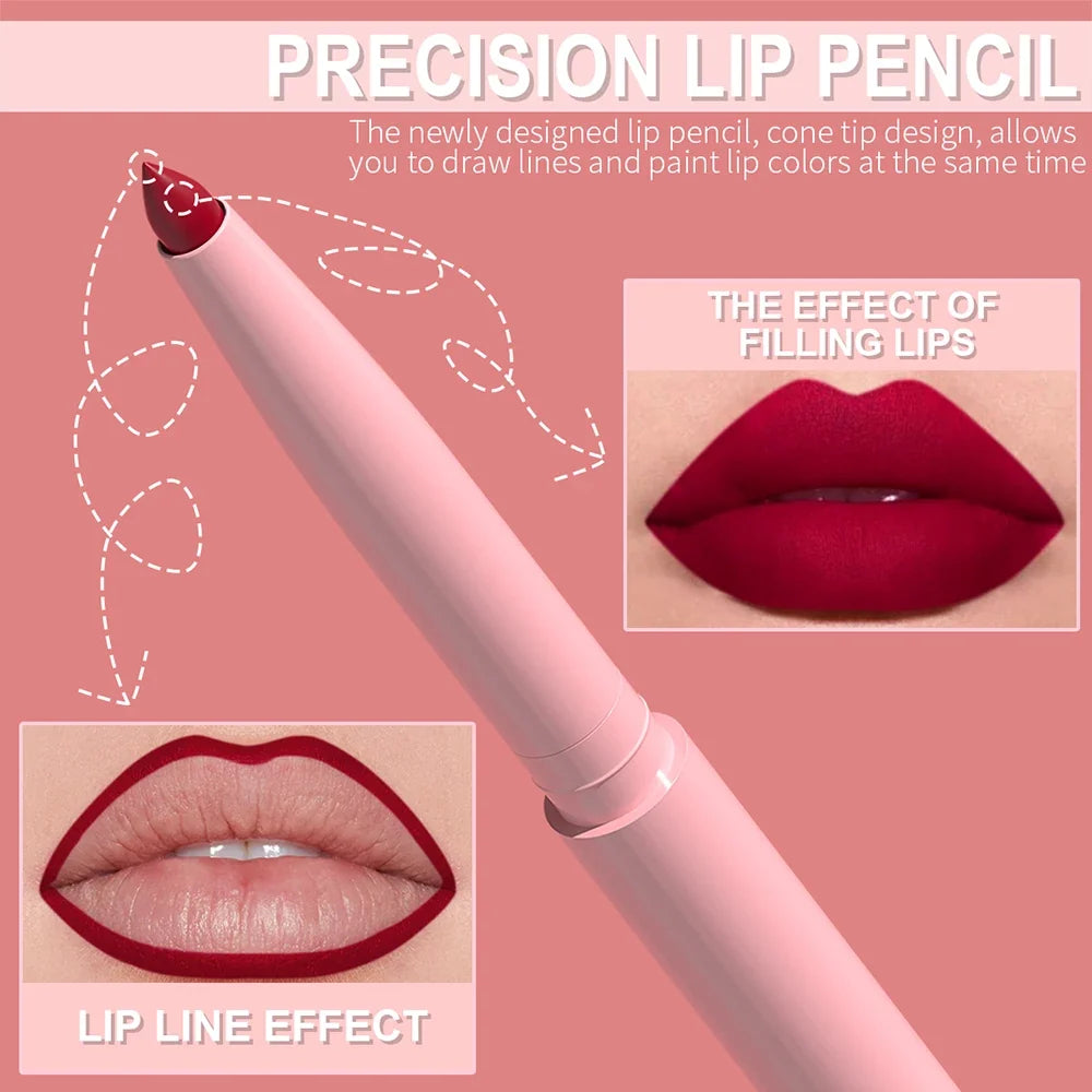 6pcs Lip Liner Pen Set Long-Lasting, Waterproof Sweatproof, Easy Coloring Non-fading Color Rendering Lip Gloss Set Beauty Makeup