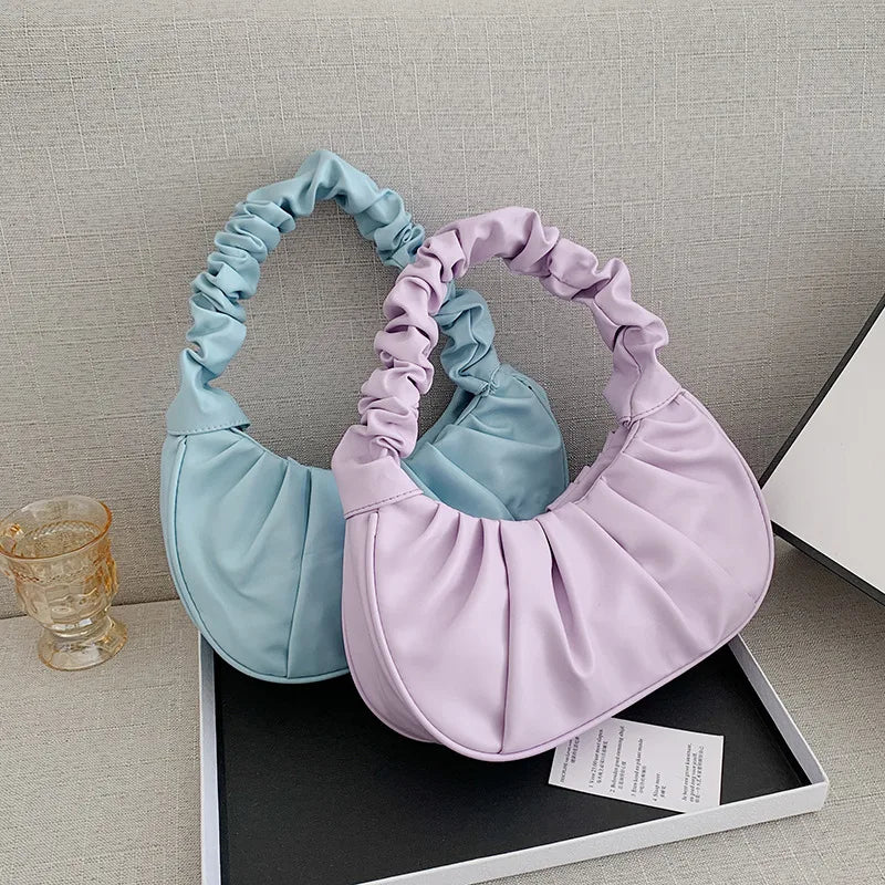 CH CACILLO Dumpling Style PU Leather Handbag For Women - Pleated Handle And Zipper Closure