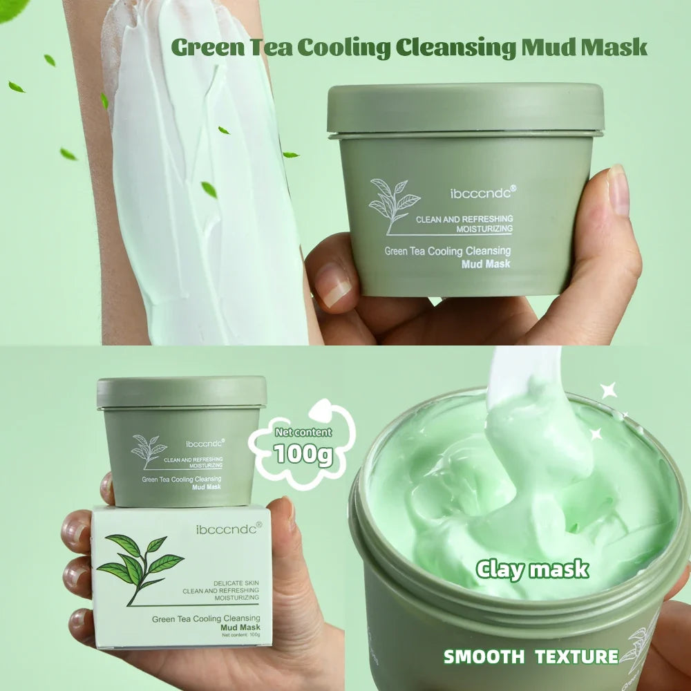 Green Tea Mud Mask Natural Skincare Deeply Cleansing Pore Nourishing Clay Face Mask Face Skin Care Cleaner 100g