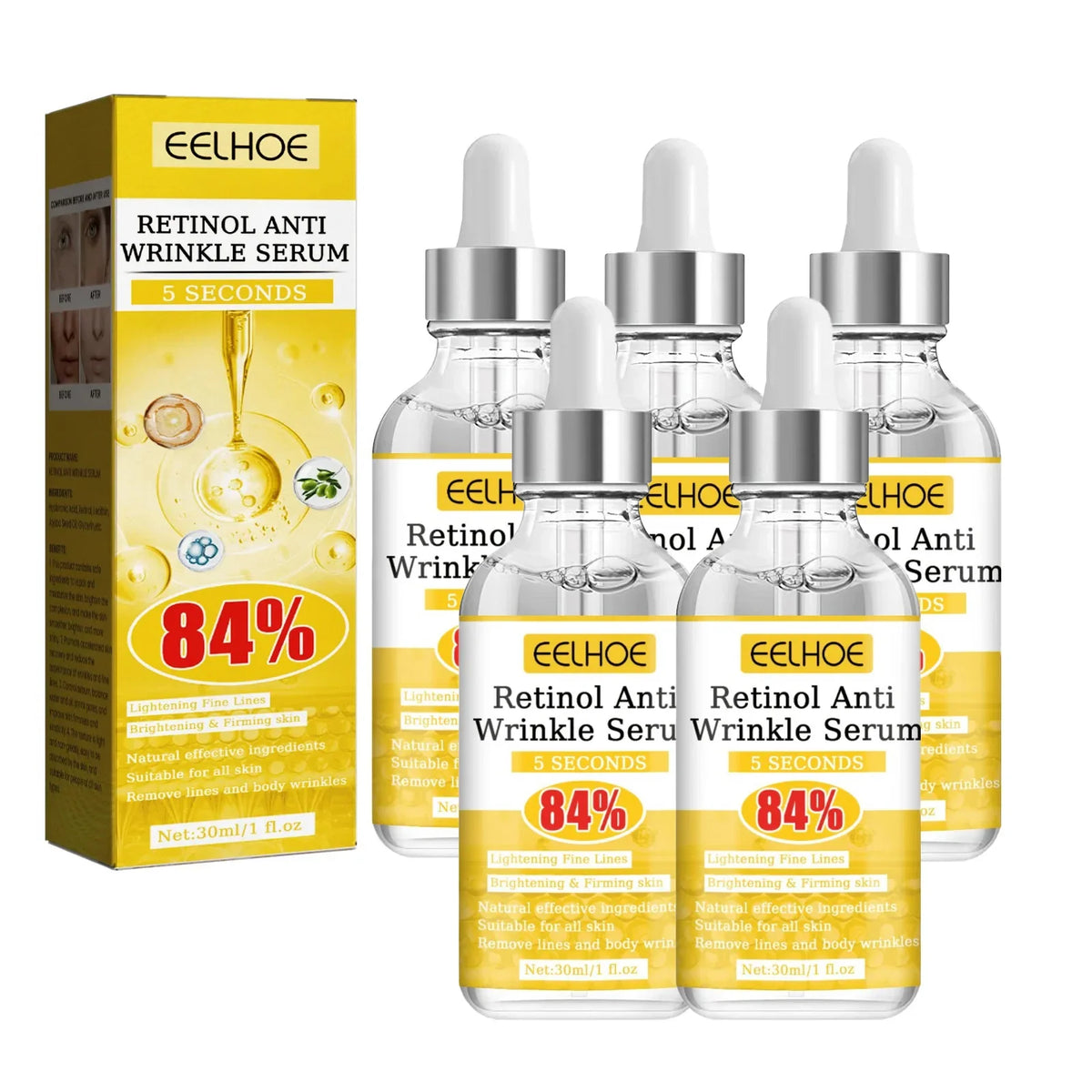 Retinol Anti-Wrinkle Serum Anti Aging Face Lifting Firming Fade Fine Lines Moisturizing Skin Care Hyaluronic Acid Facial Serum