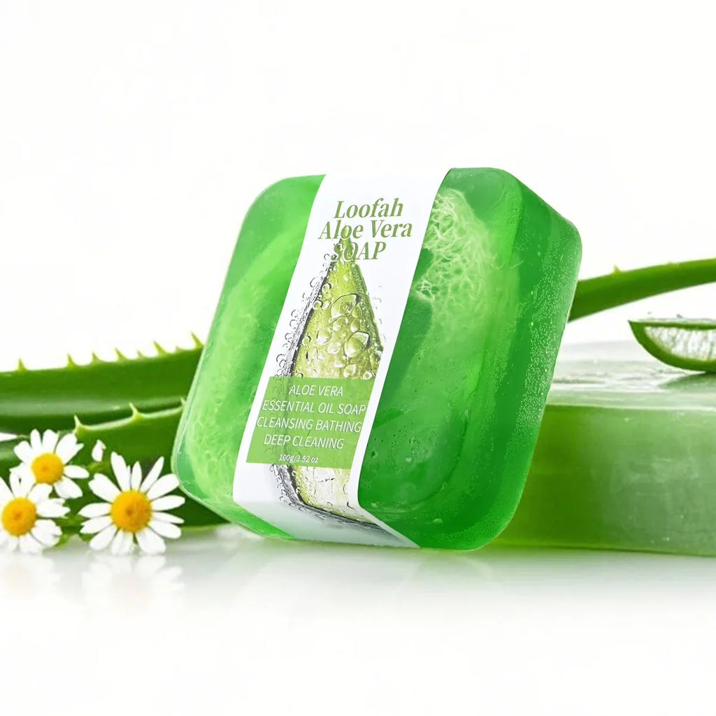 S+100g natural organic aloe vera luffa soap lemon whitening facial shower gel oil control moisturizing skincare luffa soap