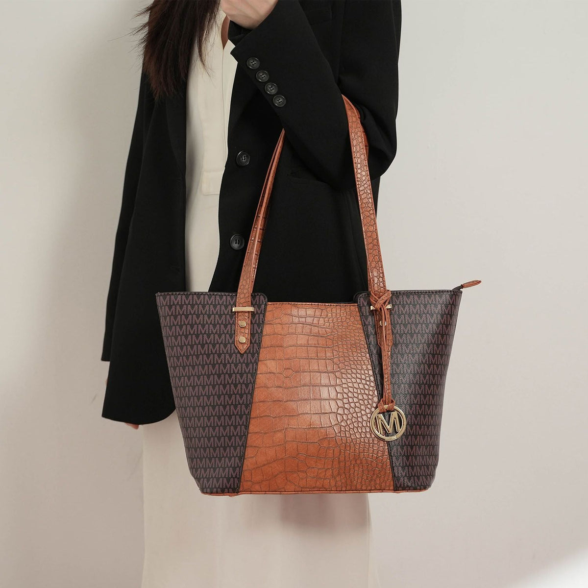 MKF Collection Lippa M Signature Crocodile embossed Vegan Leather Women Tote Bag, Mini Tote Bag, Pouch and Wallet by Mia K