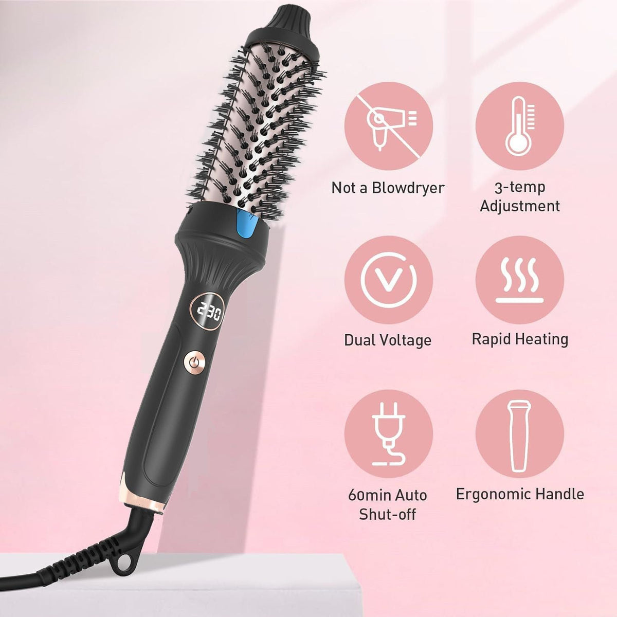 Heated Round Brush 1.5 Inch Thermal Brush Hair Curling Iron Comb Ceramic Tourmaline Ionic Hair Curler Digital Display Curling Wand Double PTC Staightener Curlers