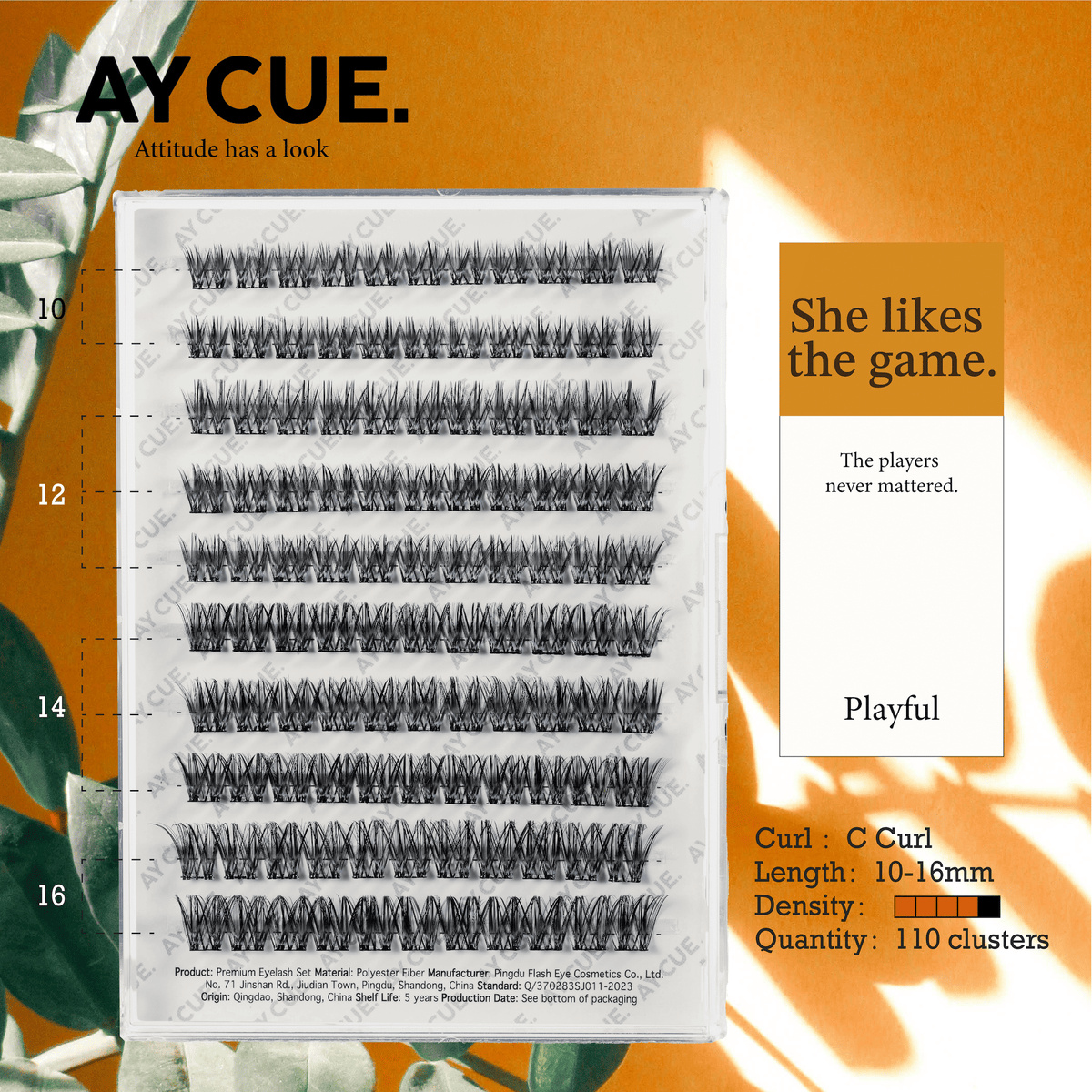 AYCUE #SHE LIKES THE GAME# Self-adhesive Lash Clusters C Curl 10-16mm 110 Clusters Glue-free Eyelashes Extensions for Natural Look Easy Application