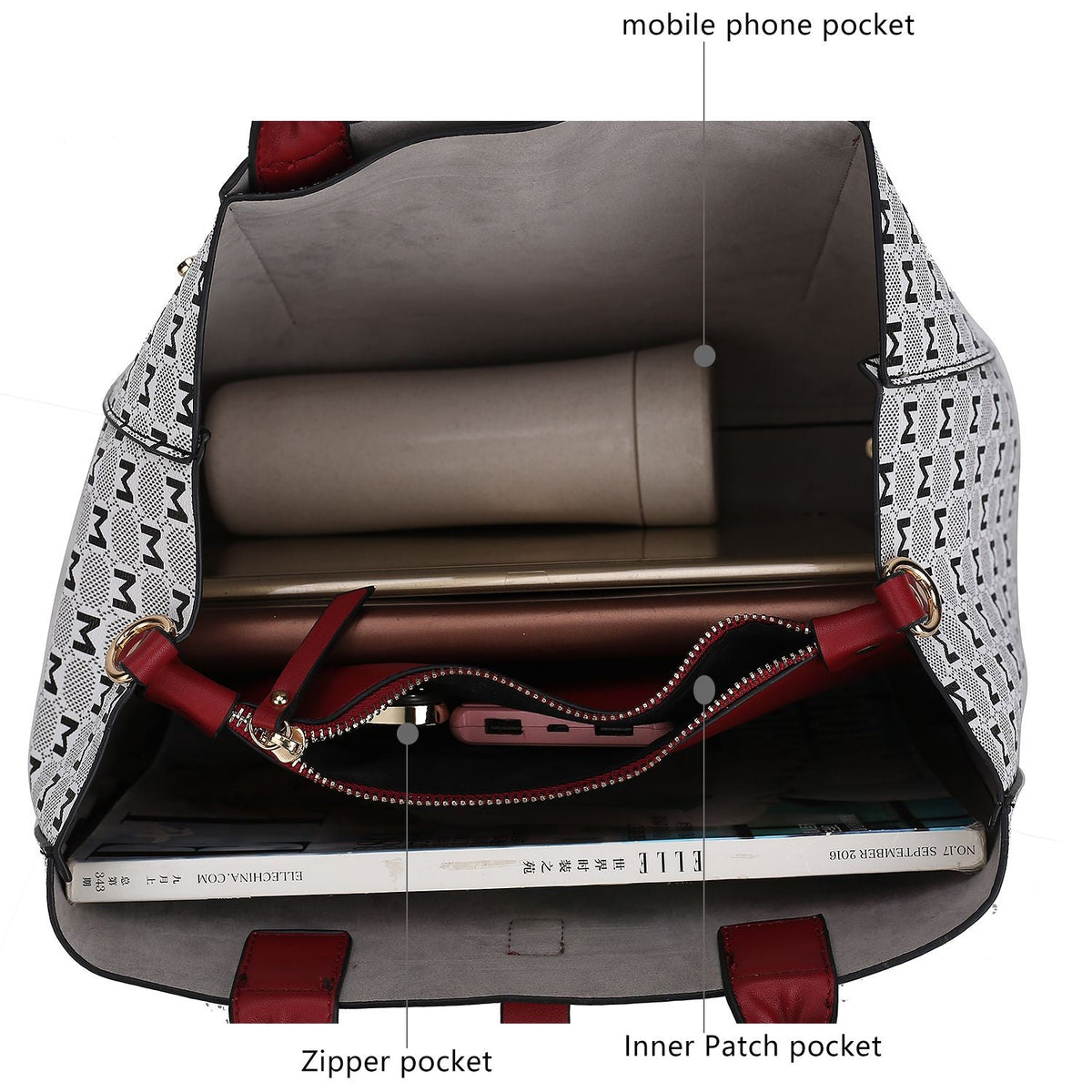 MKF Collection Yuliana Circular M emblem Print Satchel Bag with Wallet by Mia k
