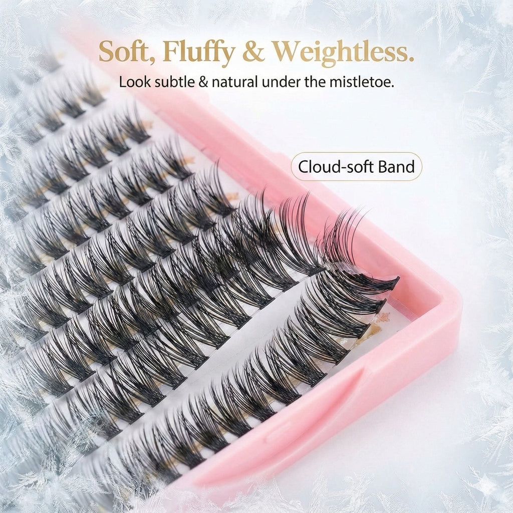 AYCUE Holiday Glam Christmas Special Edition High-Quality Eyelash Suit Subtle Natural Soft Finish Clean Band DIY Fluffy Lash Extension for Festive Looks