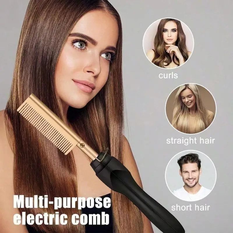 Electric Hair Straightening Brush 2 in 1 Styling Comb for Straightening and Curling Wet Dry and Synthetic Hair