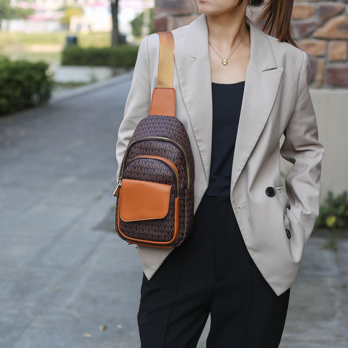 MKF Collection Kace M Logo Printed Vegan Leather Women Sling Bag by Mia k