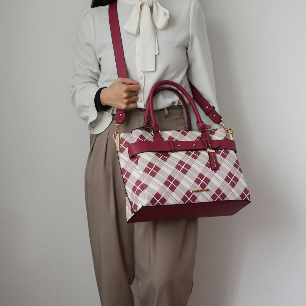 MKF Collection Coleen Vegan Leather Women Plaid Satchel Bag by Mia k