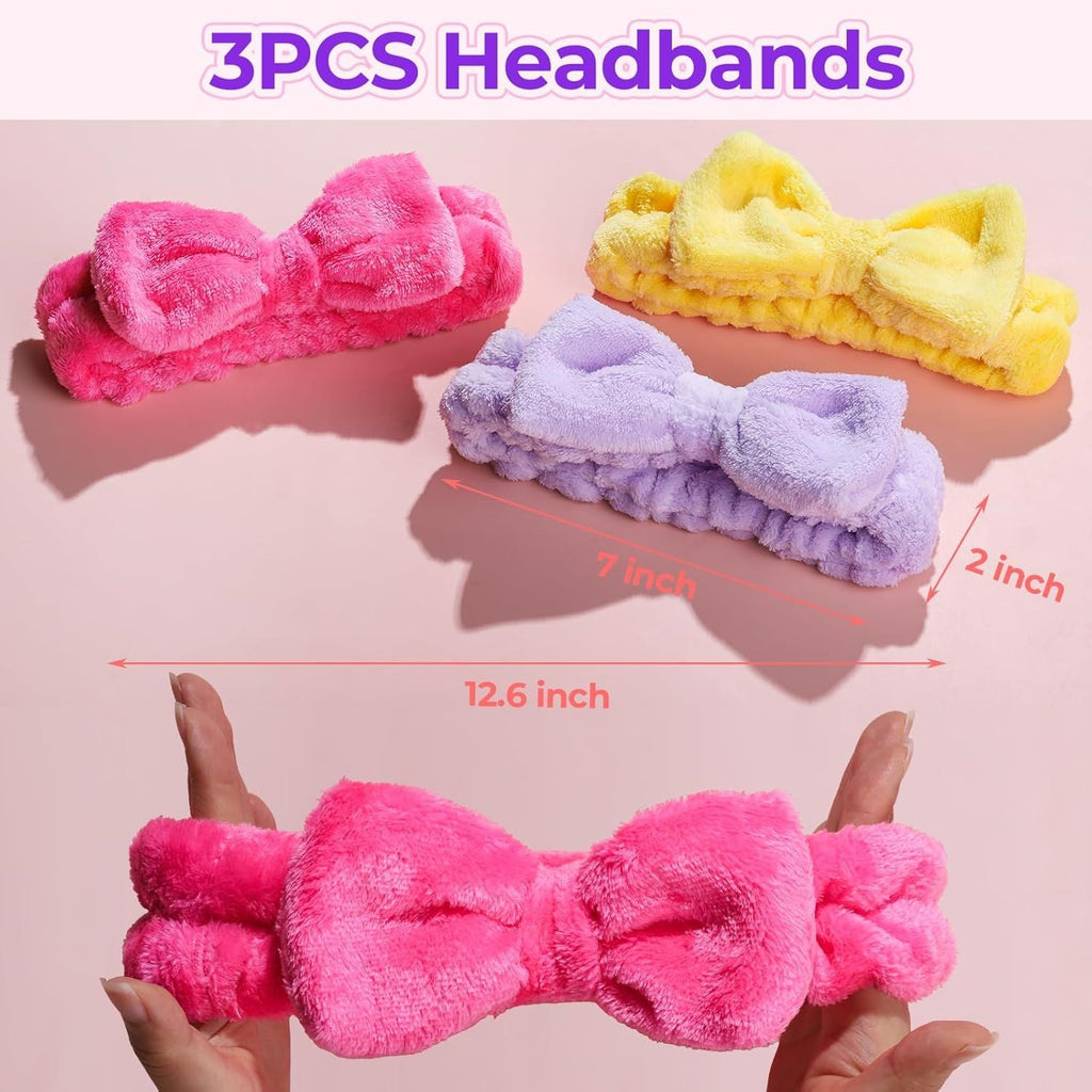 Spa Headband, 6pcs Makeup Headbands and Hair Scrunchies, Bow Skin Care Headband for Washing Face for Teen Girls Women, Easter Basket Valentines Gifts for Girls, Black & White & Gray