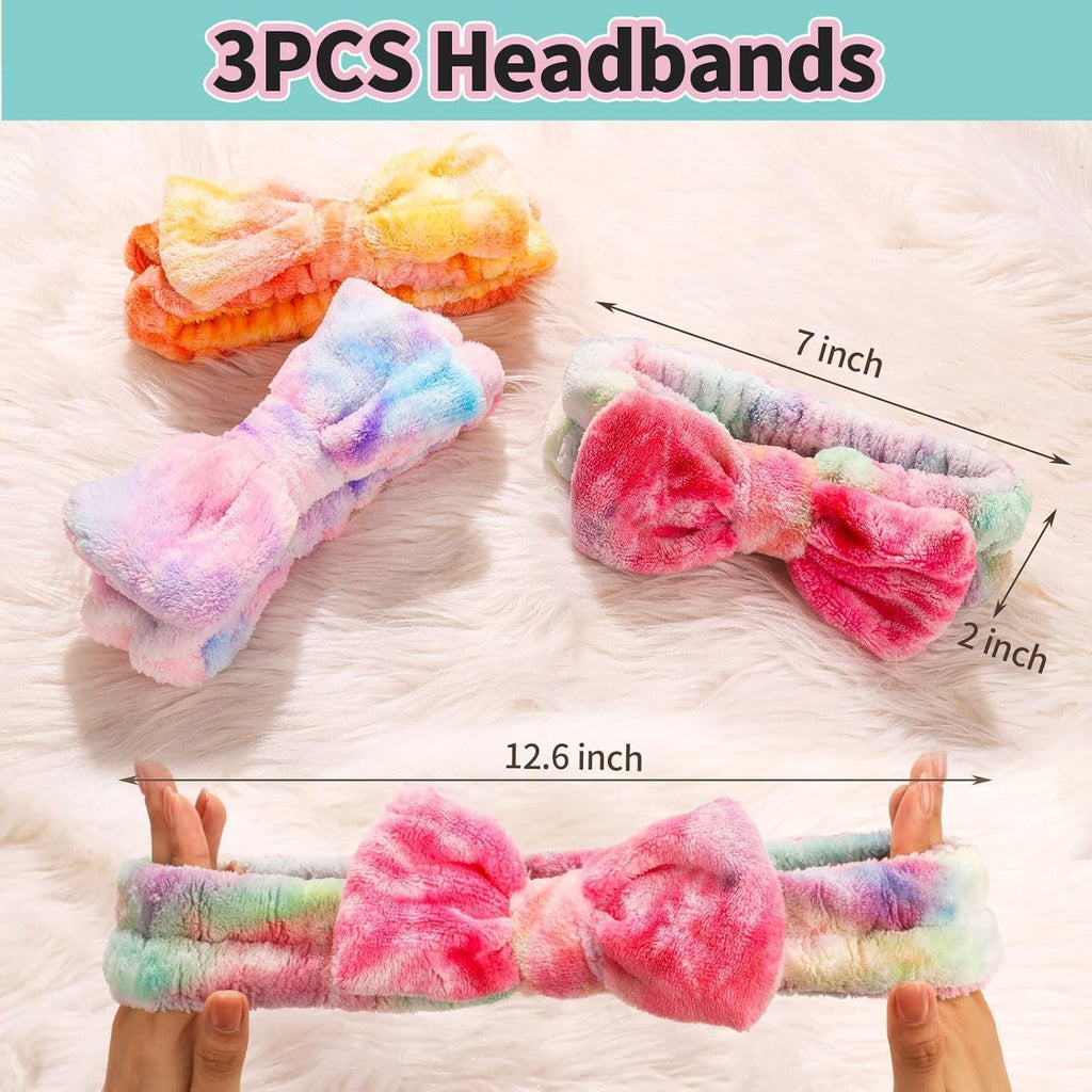 Spa Headband, 6pcs Makeup Headbands and Hair Scrunchies, Bow Skin Care Headband for Washing Face for Teen Girls Women, Easter Basket Valentines Gifts for Girls, Black & White & Gray