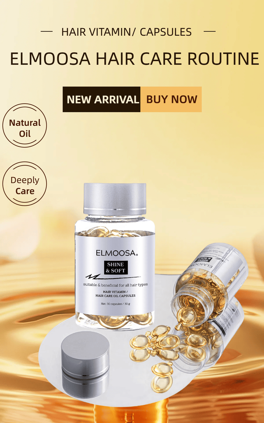 ELMOOSA Shine & Soft Hair Care Oil Capsules,Hair Vitamins Completes Daily Haircare /Enriched With Camellia Oil And A Variety Of Essential Oils