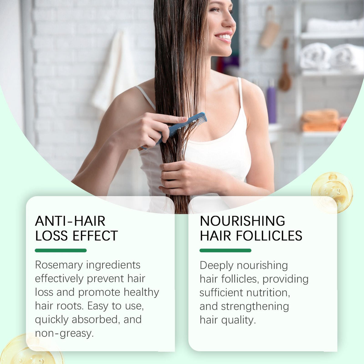 Natural Rosemary Infused Hair Care Oil, Nourishing Scalp & Dry Damaged Hair Treatment Oil, Anti-Frizz Smoothing Hair Serum for Split Ends, Adds Gloss Softness for All Hair Types 50ML