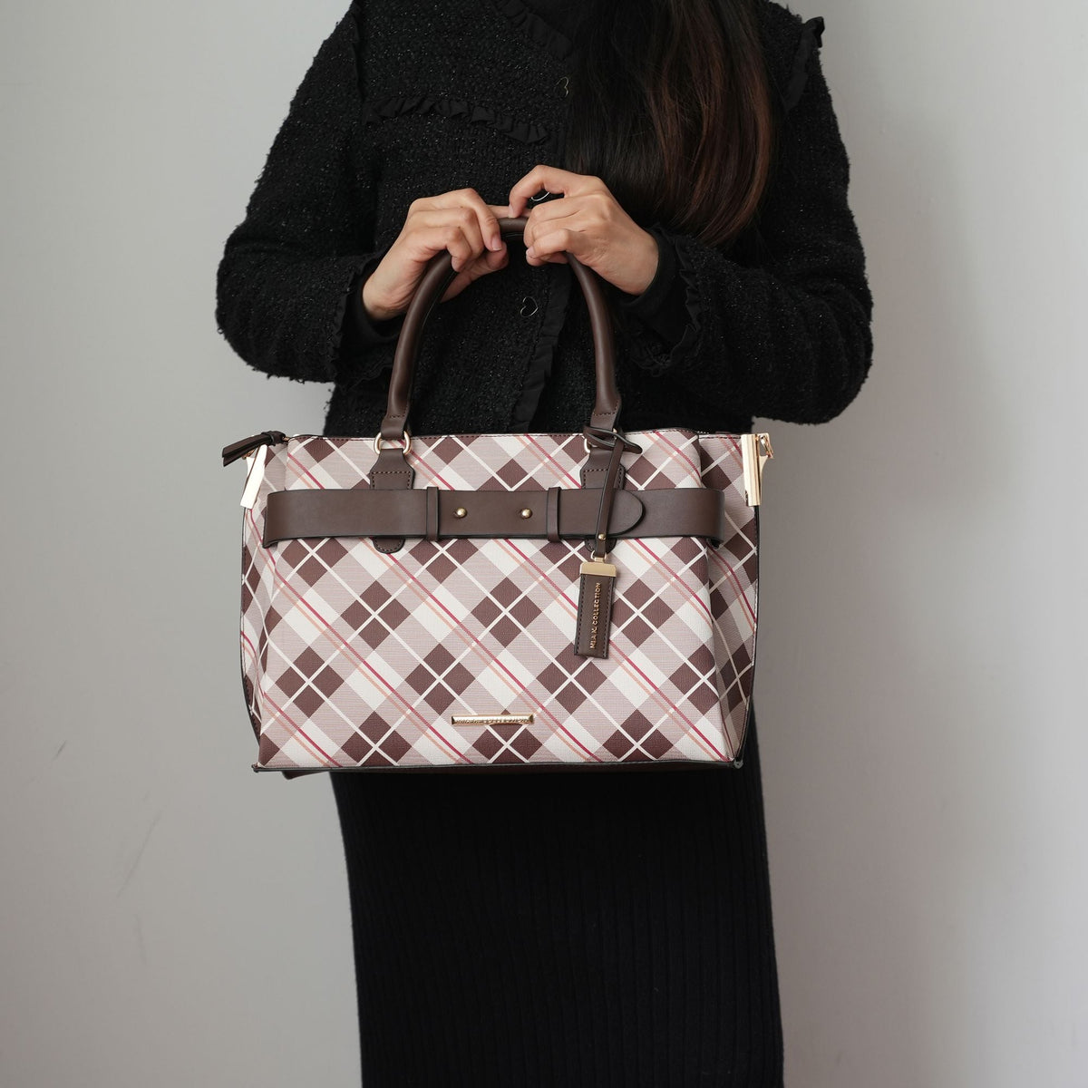 MKF Collection Coleen Vegan Leather Women Plaid Satchel Bag by Mia k