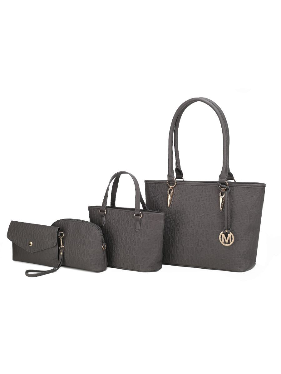 MKF Collection Edelyn embossed M Signature Four PCS Tote Set by Mia k