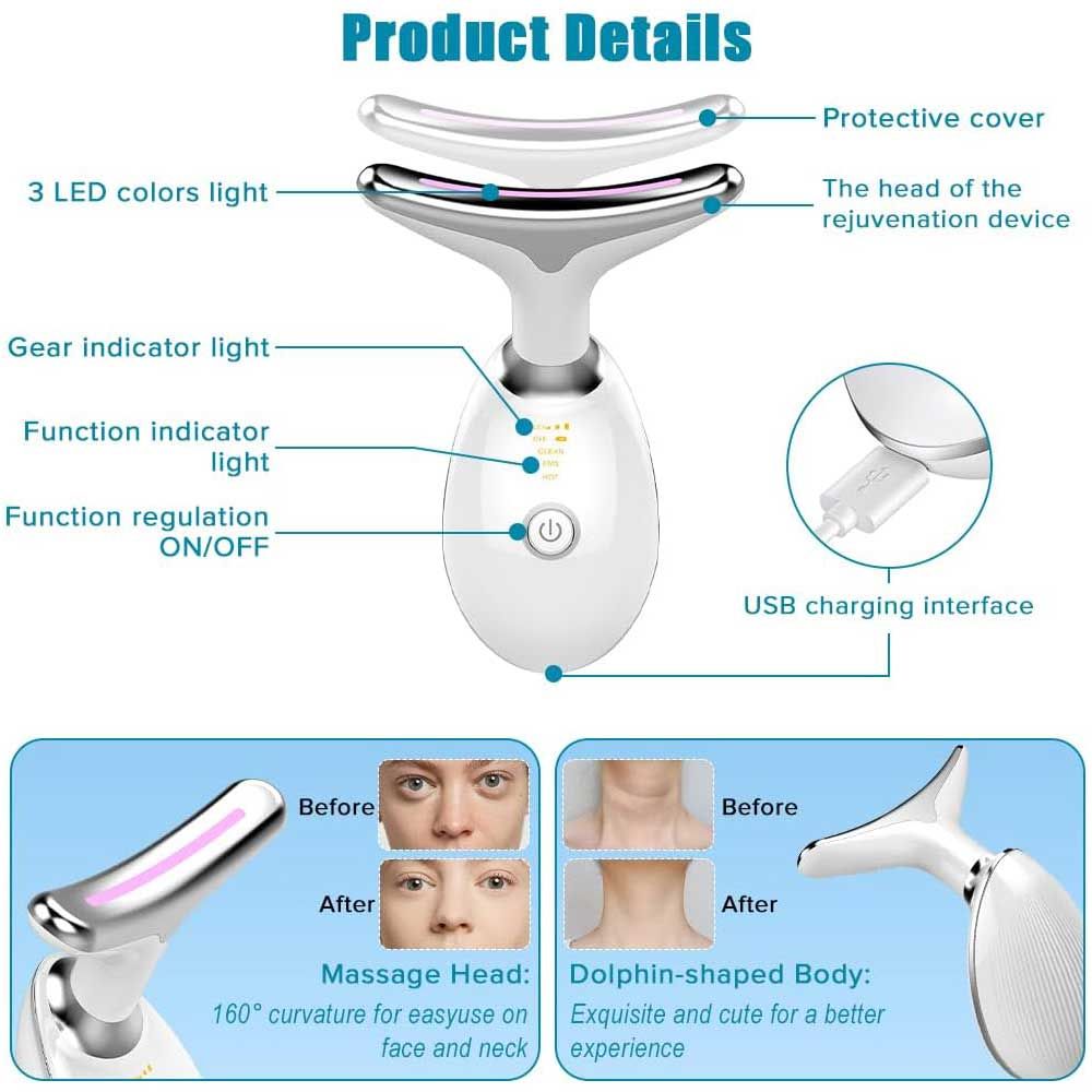 Neck Face Massager Face Sculpting Tool 3 Colour Modes and Vibration for Facial Massager for Double Chin - Red