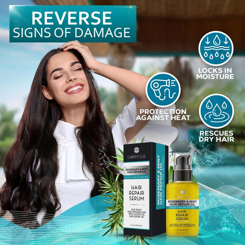 Rosemary Mint Oil Hair Serum Thickening Products for Women and Men Strengthening Treatment for Dry Damaged Frizzy Split Ends Control Frizzy Thinning and Curly Locks Scalp Moisturizer