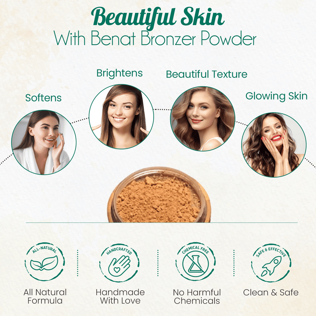 BeNat All-Natural Bronzer Loose Powder - Eco-Friendly Reusable Bamboo Case Vegan Face Makeup for a Healthy Sun-Kissed Glow