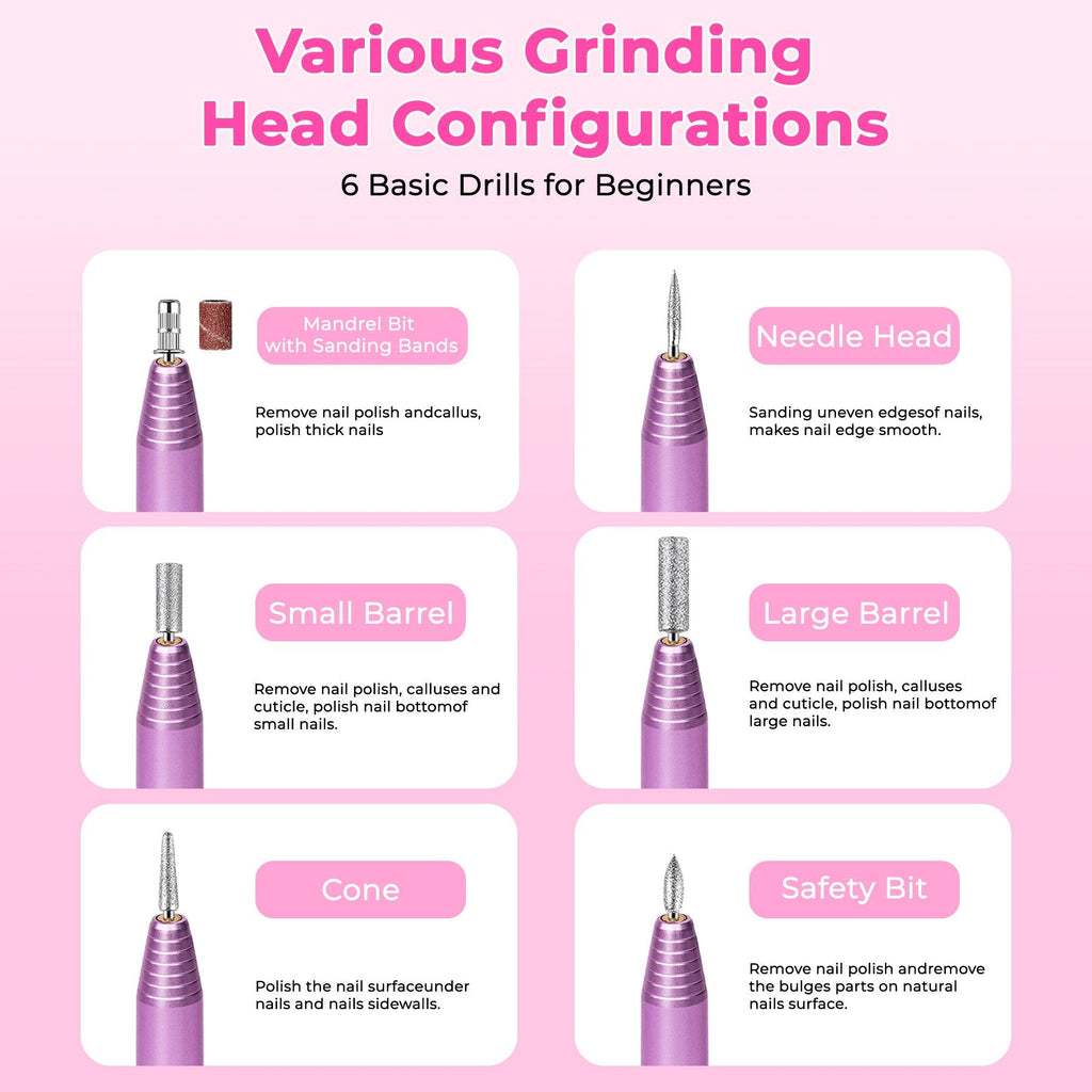 Portable Electric Nail Drill, Professional Nail File Kit for Acrylic, Gel Nails, Manicure Pedicure with Nail Drill Bits Sanding Bands Rose gold