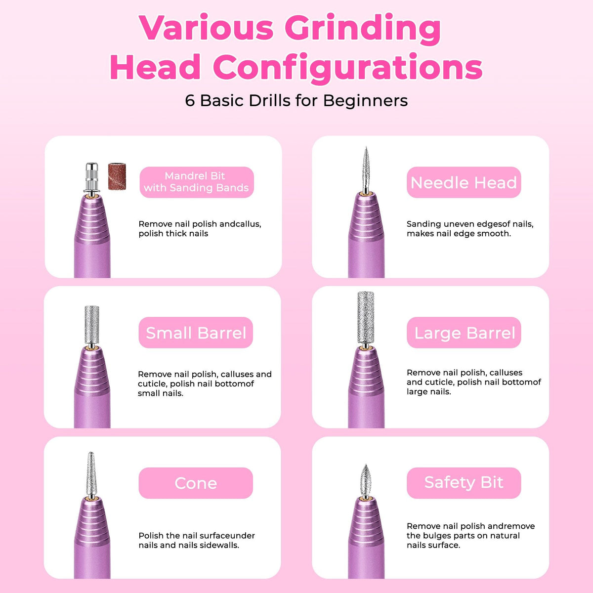 Portable Electric Nail Drill, Professional Nail File Kit for Acrylic, Gel Nails, Manicure Pedicure with Nail Drill Bits Sanding Bands Rose gold