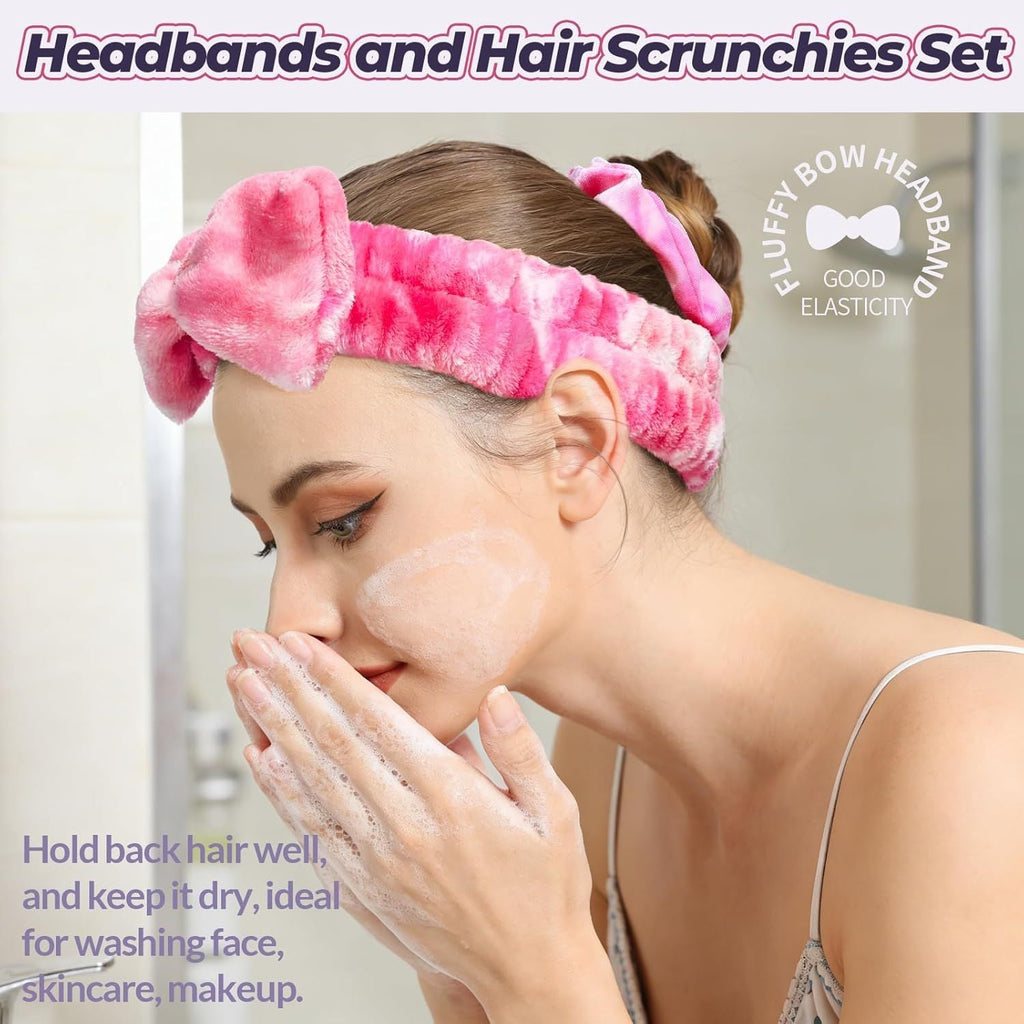 Spa Headband, 6pcs Makeup Headbands and Hair Scrunchies, Bow Skin Care Headband for Washing Face for Teen Girls Women, Easter Basket Valentines Gifts for Girls, Black & White & Gray