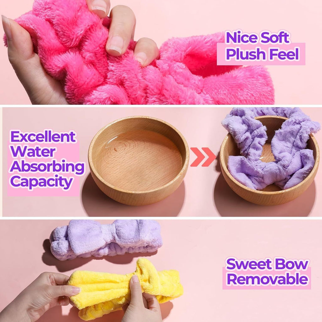 Spa Headband, 6pcs Makeup Headbands and Hair Scrunchies, Bow Skin Care Headband for Washing Face for Teen Girls Women, Easter Basket Valentines Gifts for Girls, Black & White & Gray
