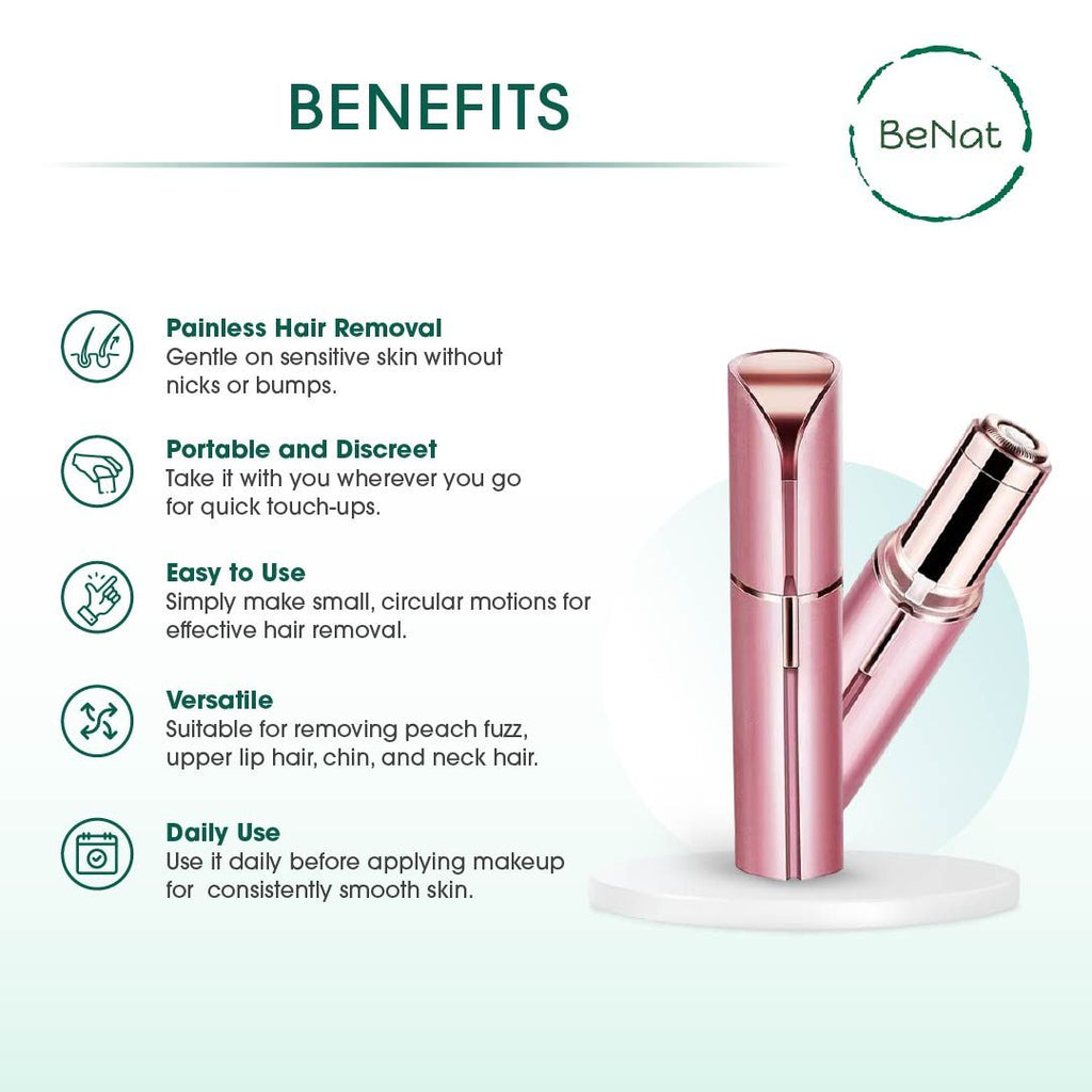 Facial Hair Remover for Women - Painless Portable Lipstick Shaver with LED Light & Stainless Steel Blades, Rechargeable USB Epilator for Lip, Chin, Cheek & Peach Fuzz
