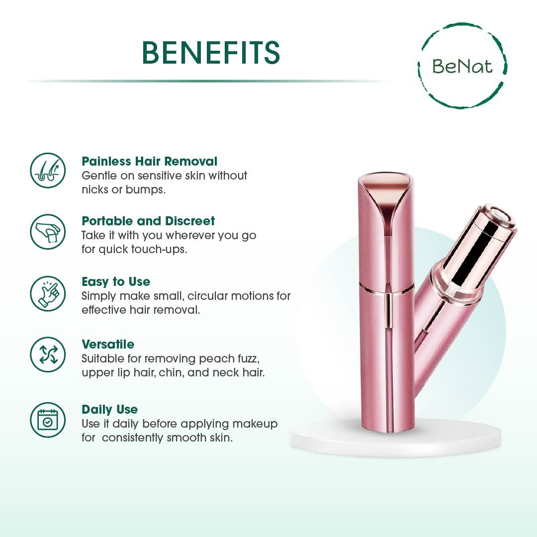 Facial Hair Remover for Women - Painless Portable Lipstick Shaver with LED Light & Stainless Steel Blades, Rechargeable USB Epilator for Lip, Chin, Cheek & Peach Fuzz