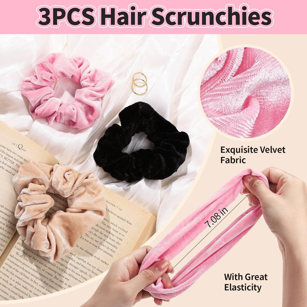 Spa Headband, 6pcs Makeup Headbands and Hair Scrunchies, Bow Skin Care Headband for Washing Face for Teen Girls Women, Easter Basket Valentines Gifts for Girls, Black & White & Gray