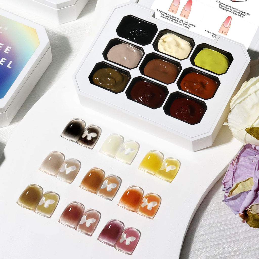 Limegirl Gradient Painting Gel, 9 Bright Colors Ombre GelNail Polish for Pigment Pat Nails Nails French ManicureSoak Off UV Set