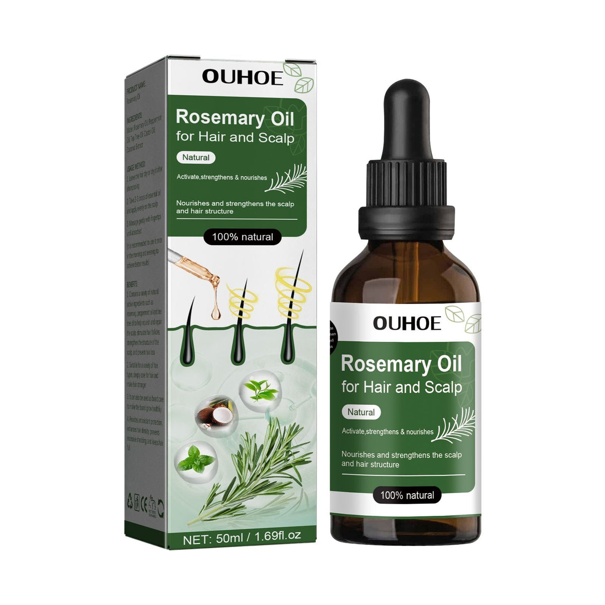 OUHOE Hair Care Rosemary Oil, Anti-Loss Hair Nourish And Strengthen Hair Care Essential Oil