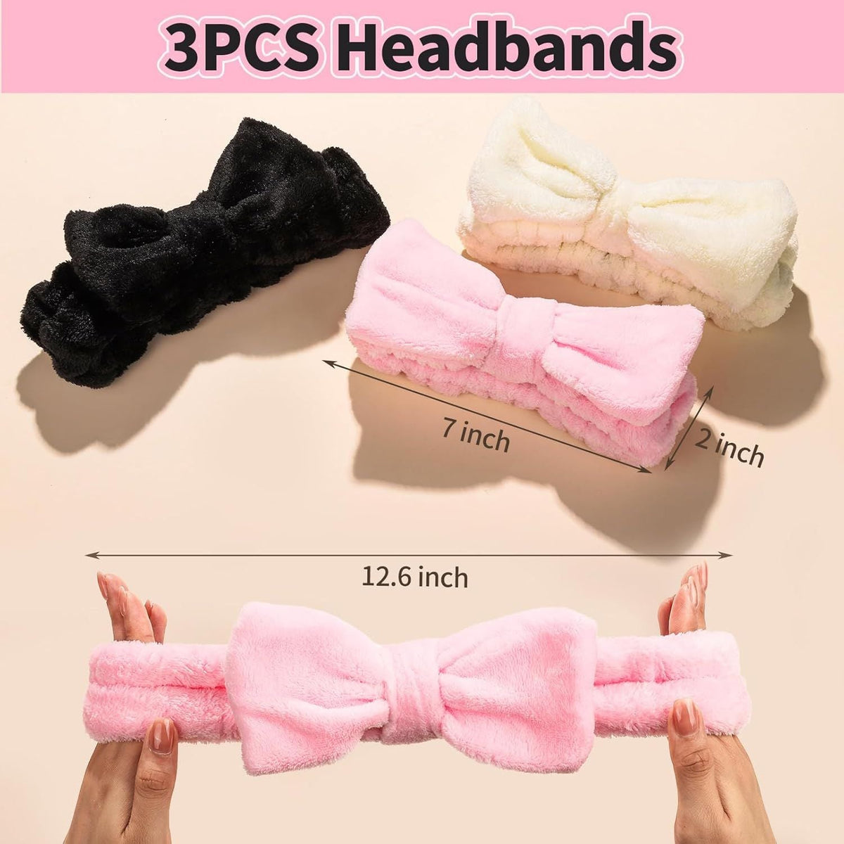 Spa Headband, 6pcs Makeup Headbands and Hair Scrunchies, Bow Skin Care Headband for Washing Face for Teen Girls Women, Easter Basket Valentines Gifts for Girls, Black & White & Gray