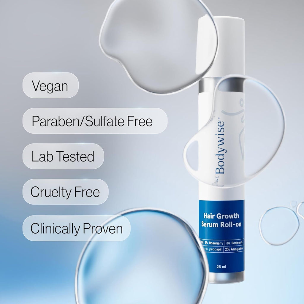 Rosemary Hair Growth Serum Roll On 25 ml – 3% Rosemary, 3% Redensyl & 2% Anagain | DHT-Blocking Scalp Serum Boosts Oxygen Flow, Reduces Hair Fall | Paraben/Sulfate-Free | Women & Men
