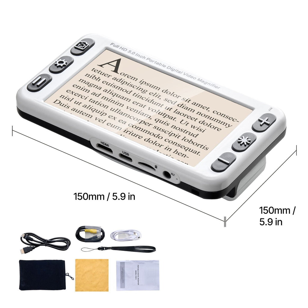 Portable Digital Magnifier, 5-inch HD Electronic Video Magnifier for Low Version, 2X - 48X Electronic Reading Aid with 13MP Near & Far Dual Lens, 26 Color Mode, AV/HDMI Output & Foldable Handle