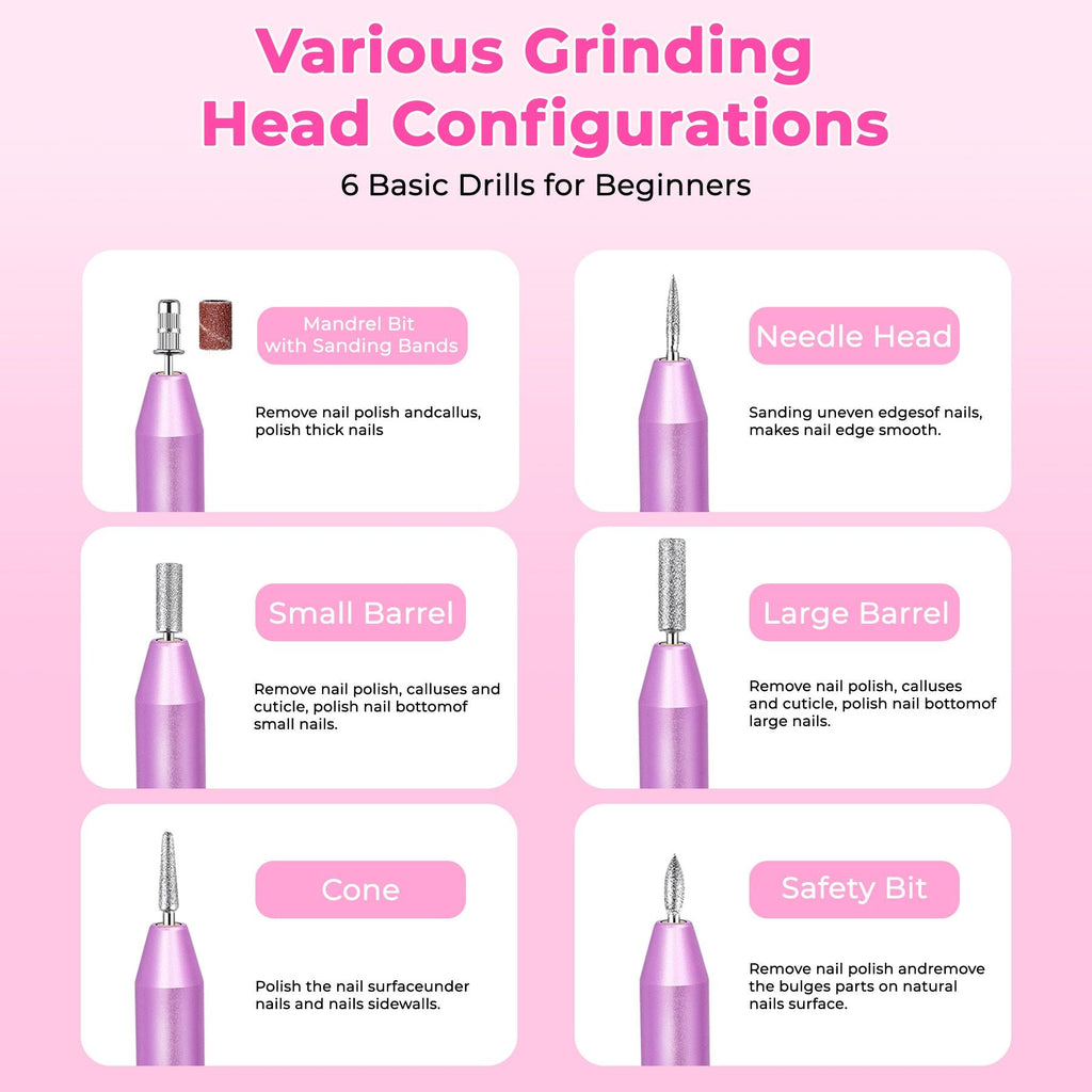 Portable Electric Nail Drill, Professional Nail File Kit for Acrylic, Gel Nails, Manicure Pedicure with Nail Drill Bits Sanding Bands Rose gold
