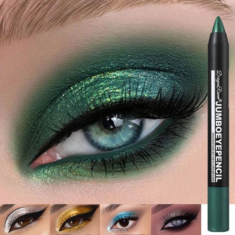 Smoky Dark Green Eyeshadow Pencil Stick Waterproof Pearlescent 12 Colors Metallic Glitter Eye Shadow Highlighter Pen Makeup Tool