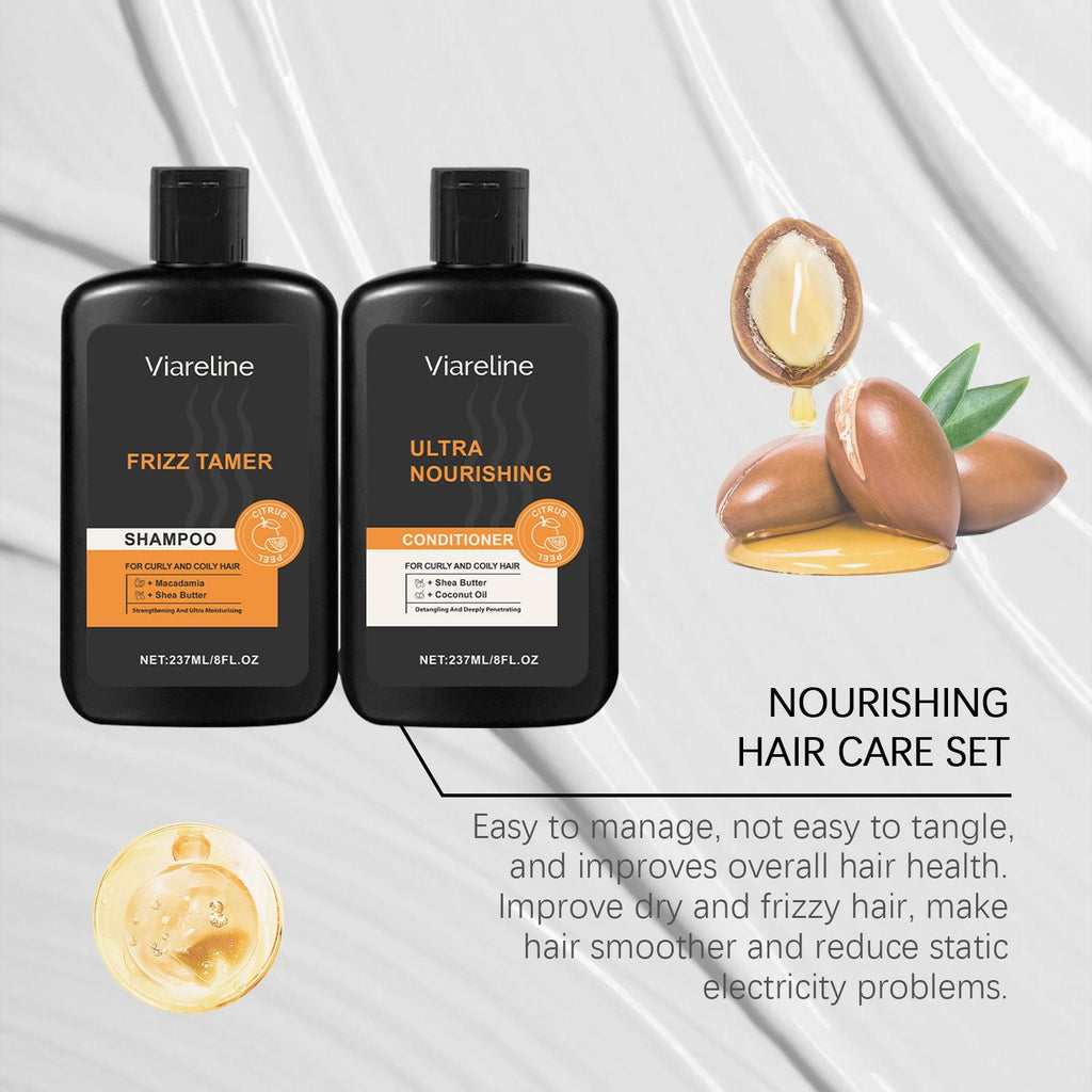 Men Curly Coily Hair Shampoo & Conditioner Set, Frizz Tamer Ultra Nourishing Hair Care Kit with Macadamia Shea Butter Coconut Oil, Deep Moisturizing Strengthen Dry Frizzy Wavy Hair, 237ml*2 Citrus Sce