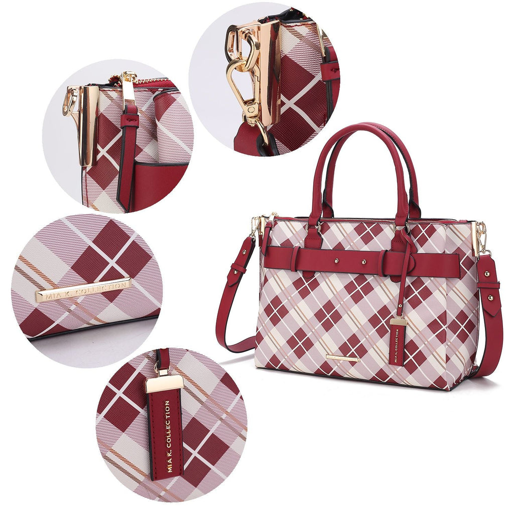 MKF Collection Coleen Vegan Leather Women Plaid Satchel Bag by Mia k