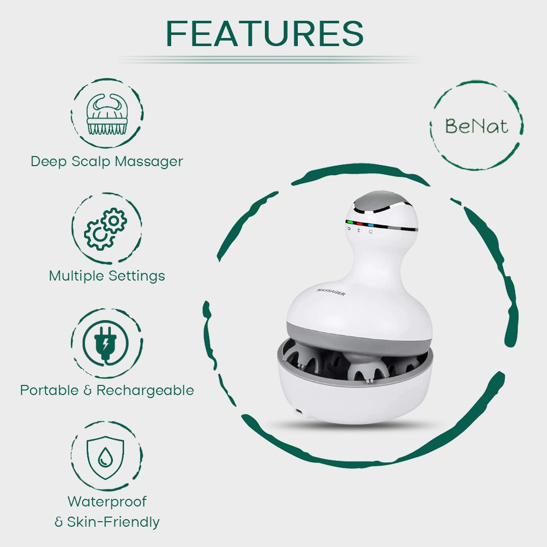 Smart Scalp Massager - Cordless Waterproof Handheld Head & Body Massage Device with 4 Modes for Hair Growth, Stress Relief & Relaxation (White)